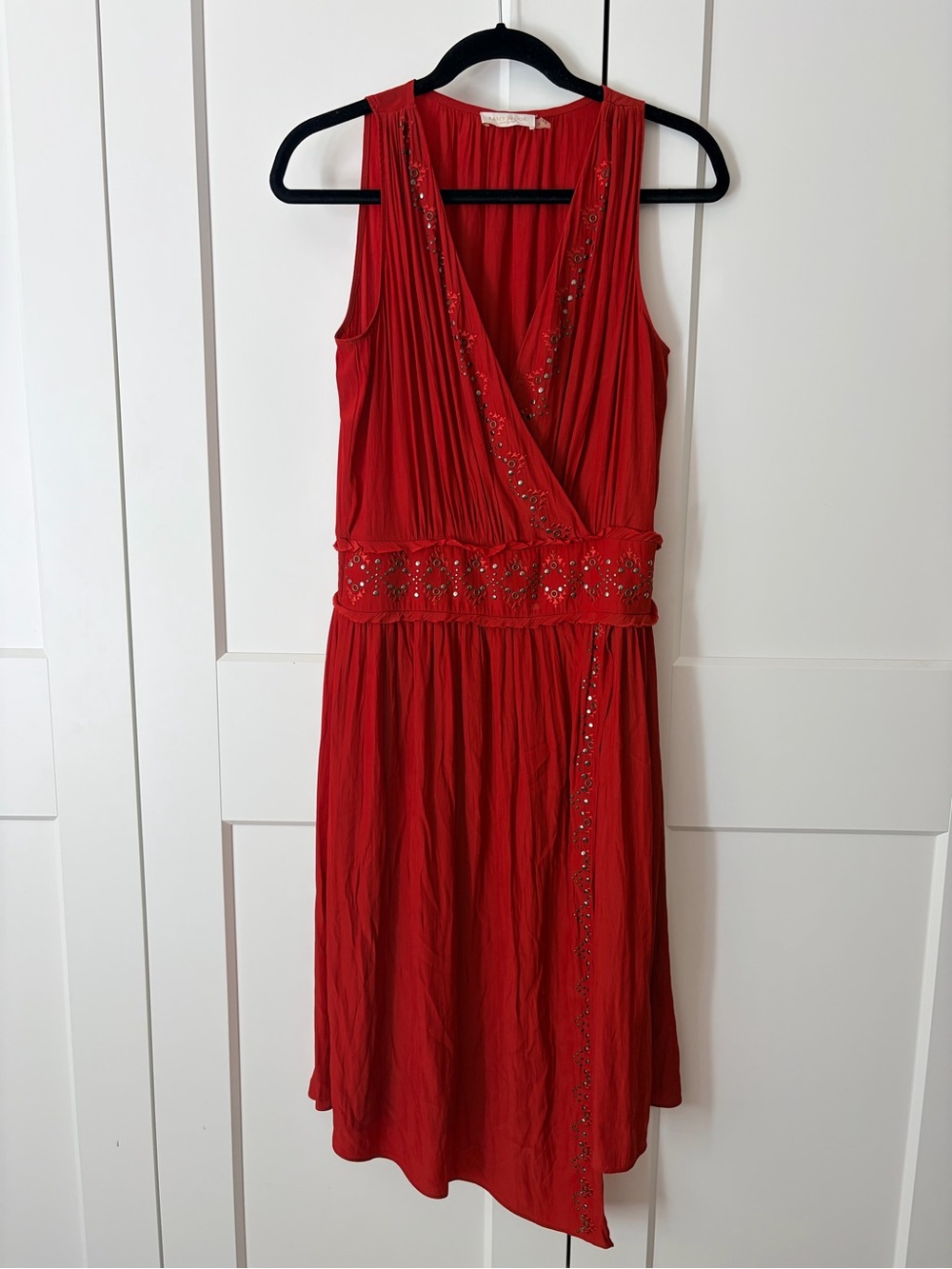 Ramy Brook Rust Red Draped April Asymmetrical Dress with Studs | S